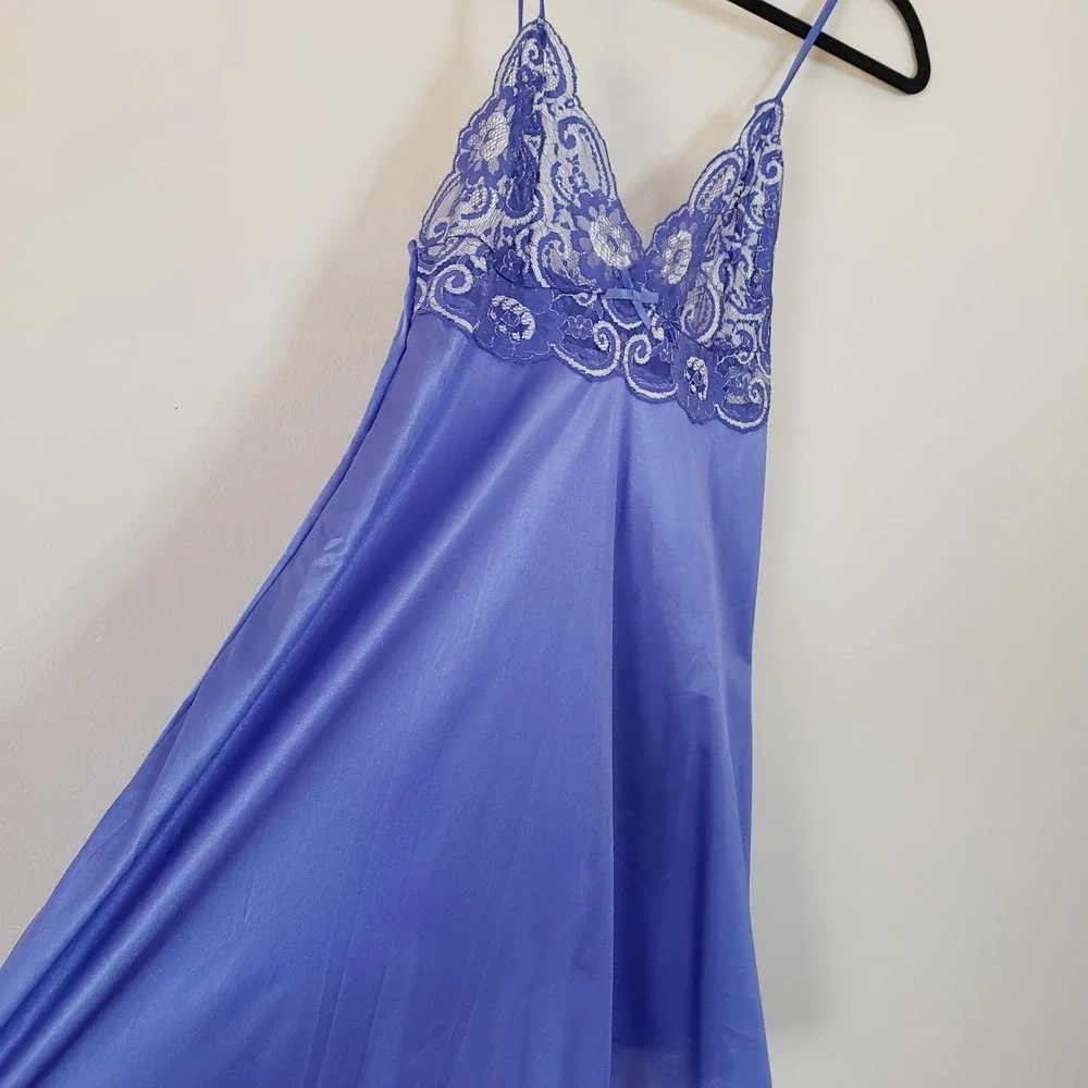 Vintage Petra Chemise Lingerie Periwinkle Lace Silky Various Sizes Available